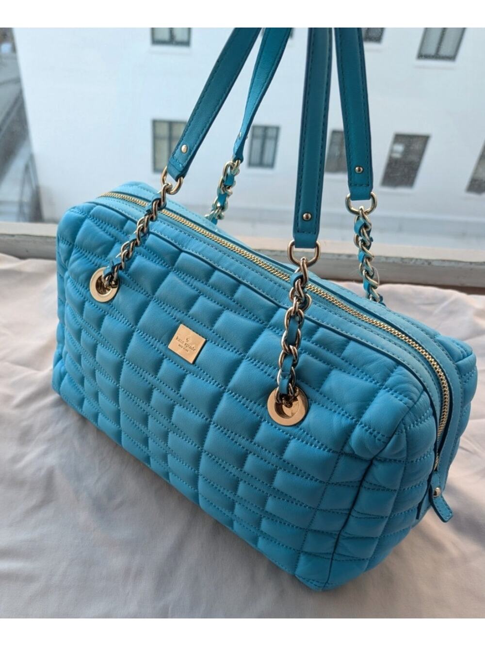 Kate Spade Gold Coast Maryanne quilted leather Maxie bag turquoise blue